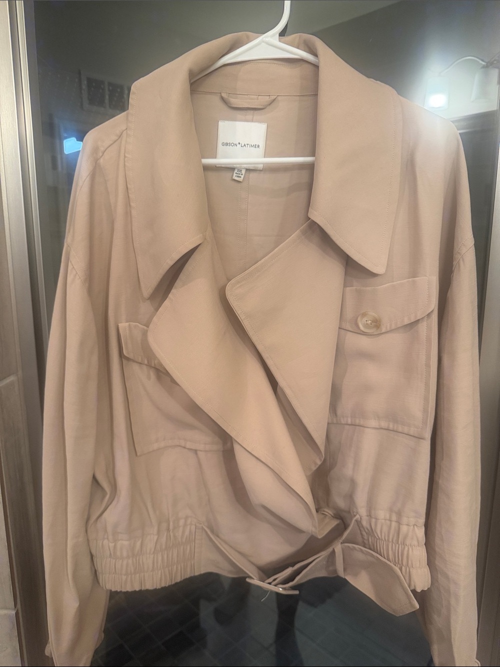 Gibson Latimer Light Beige Utility Jacket with Draped Front